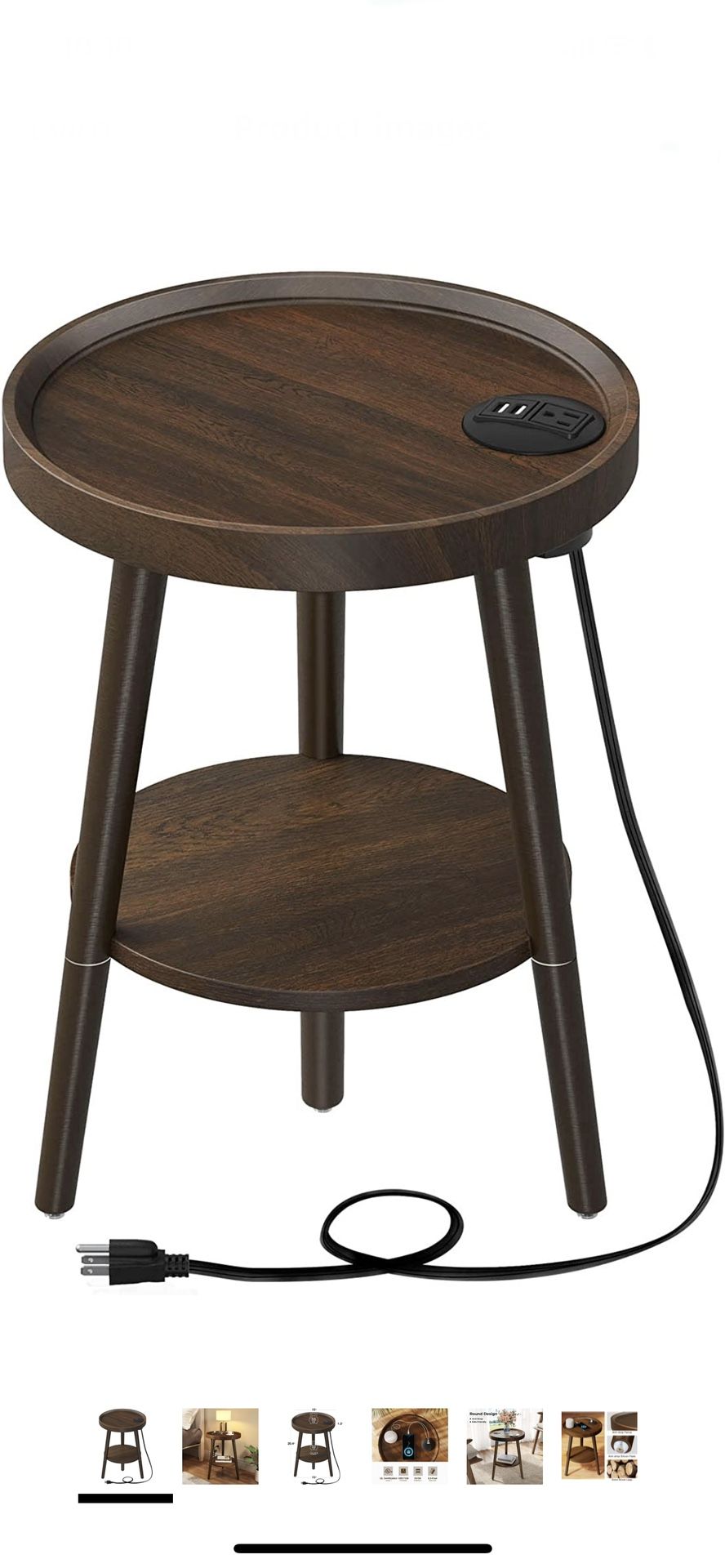 Round End Table with Charging Station