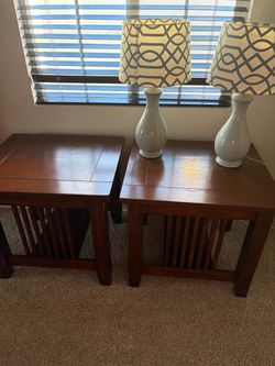 Pair of Wood End Tables and a pair of lamps