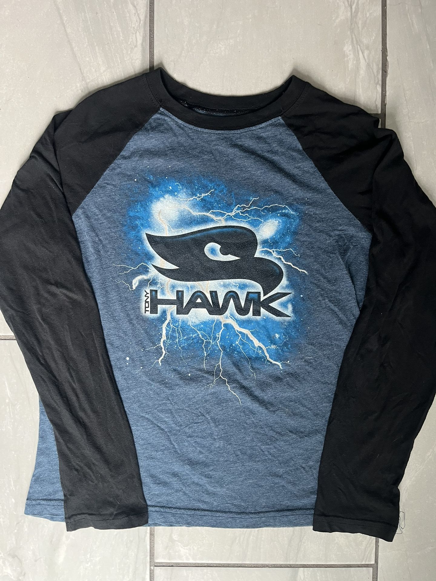 Tony Hawk T-Shirt Kids Size XL Youth Lightning Logo Grey Blue Longsleeve