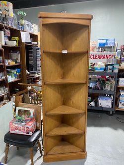 Tall Wood Corner Bookshelf 5 Shelves