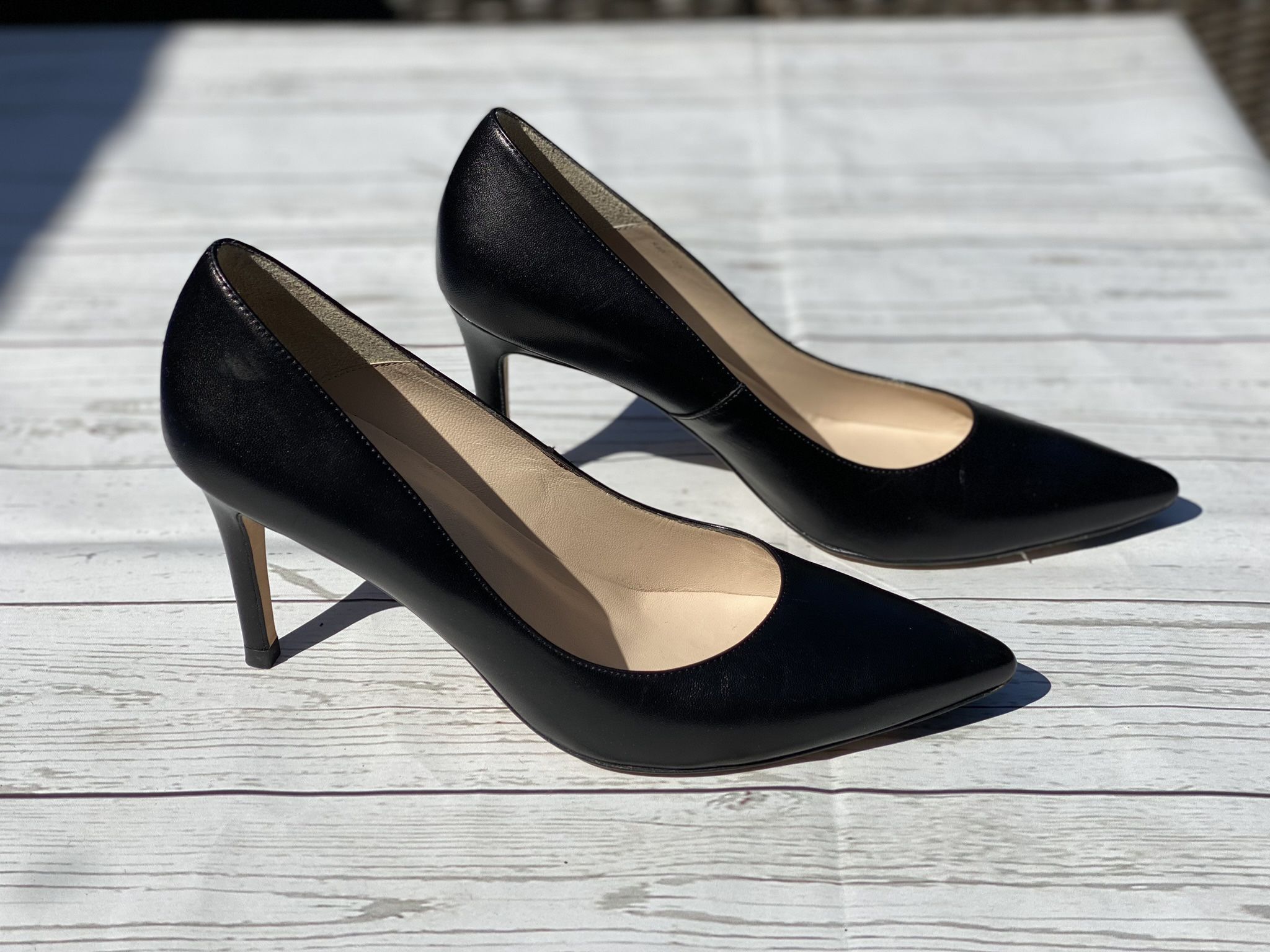 L.K BENNETT Black Leather Florete Heels Women’s Size 9.5