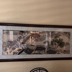 Large Framed Chinese Silk Embroidery Art – River Scene (54.5" x 24")