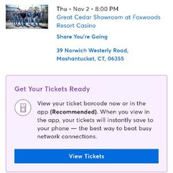 Marshall Tucker Band Concert Tickets 11/2 Foxwoods