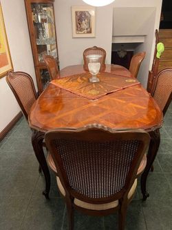 Midcentury vintage trellace design dining table with 6 cane chairs -  excellent condition