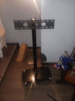 black, metal TV stand