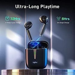 WHITE Inphic Bluetooth Headphones, Wireless Headphones with Microphone, IPX7, Waterproof, with Charging Case, Long Lasting Wireless Headphones, Blueto