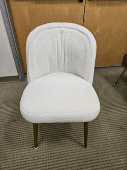 White Sherpa Accent Chair – Modern Gold Legs – Living Room / Vanity Ready