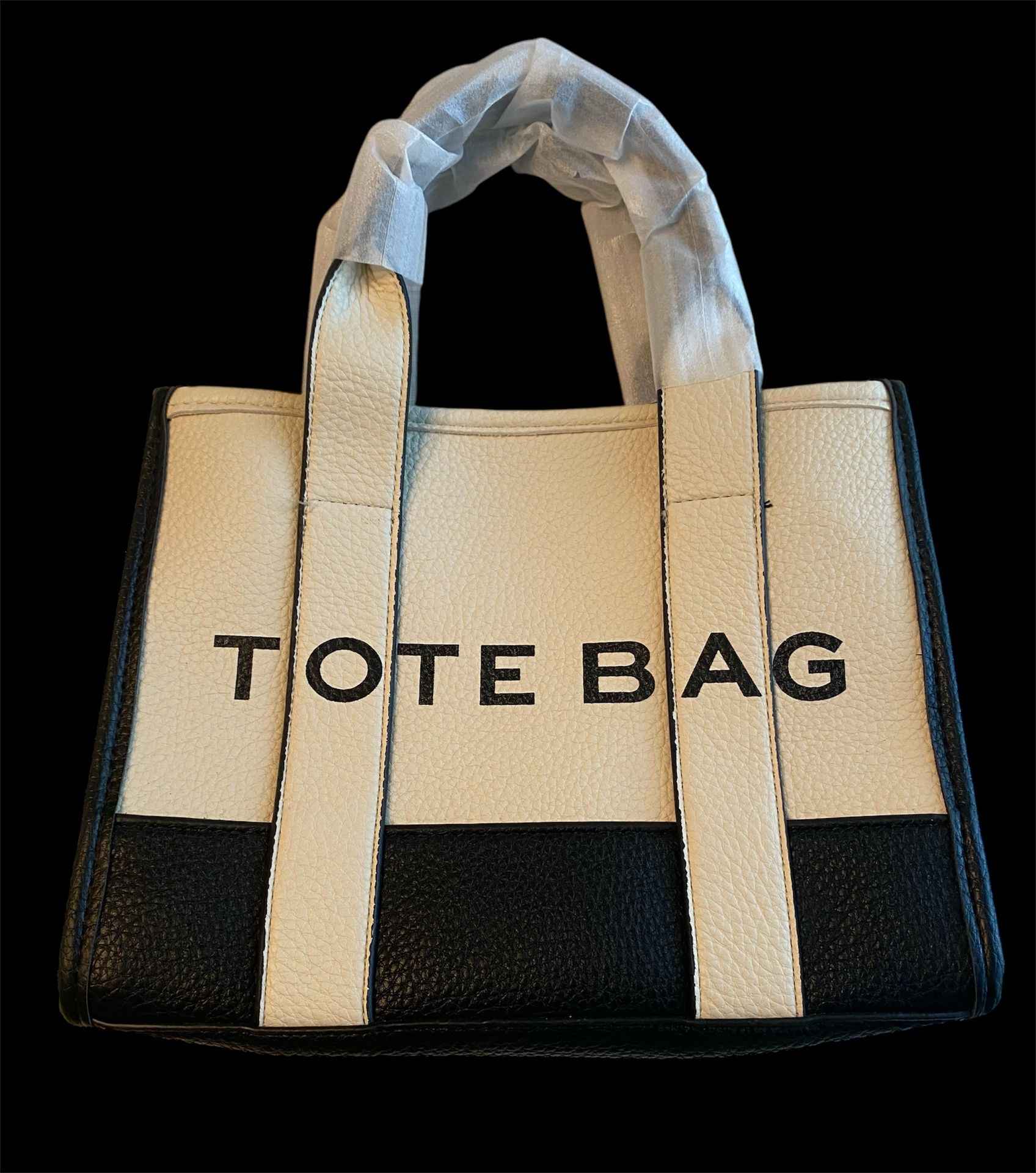 TOTE BAG FAUX LEATHER mini BLACK & WHITE for WOMAN with ZIPPER