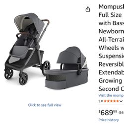 New In Box Mompush Ultimate 3 Full Size Baby Stroller with Bassinet from Newborn to 50 lbs - All-Terrain Large Wheels with Full Suspension, Reversible