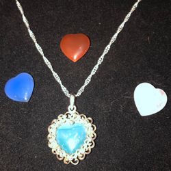 Sterling Silver Necklace With Interchangeable Hearts