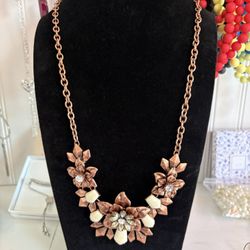 Vintage Copper Floral Bib Necklace