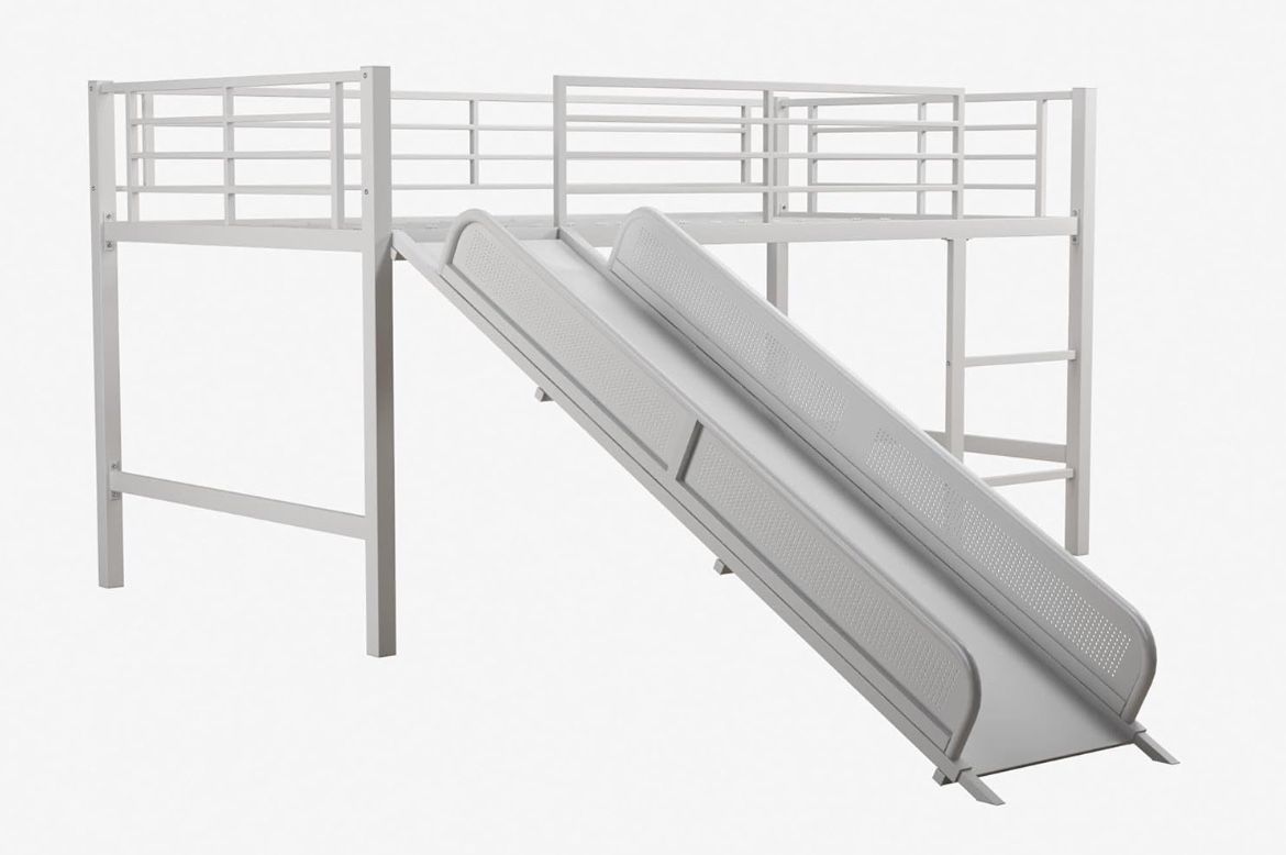 White Twin Loft Bed With Slide