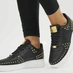 Nike Air Force 1 07 XX GOLD Studded Black White AR0639 001 Women's 8.5 Shoes