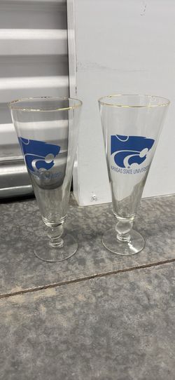 Pair of Kansas State Wildcats glasses with gold rims