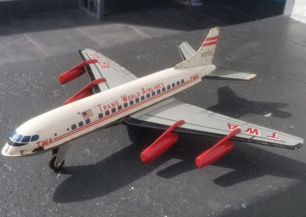 Rare TWA Tin Friction Toy Airplane