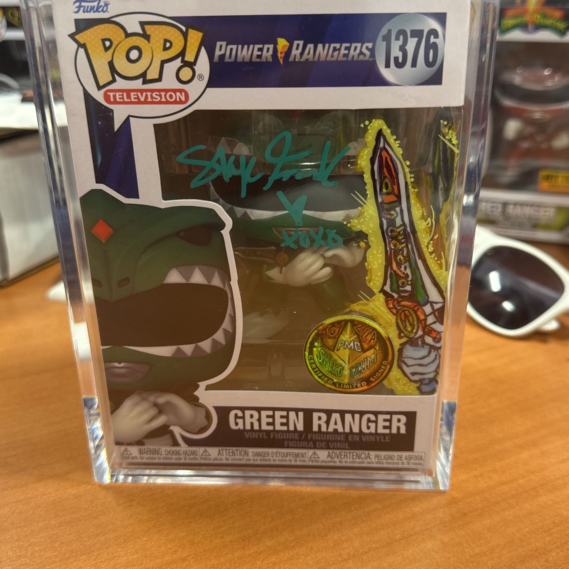 PMC 2024 Exclusive (Glow In The Dark Art On Box) Green Range Funko Pop Signed By Sky Frank. Jason David Franks Daughter.