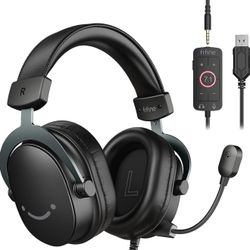 FIFINE PC Gaming Headset, USB Headphones with 7.1 Surround Sound, Detachable Microphone, Control Box, 3.5mm Headphone Jack, Over-Ear Wired Headphones