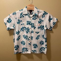 Women’s Large Billabong Campy Coral Salt Crystal White Teal Button Up Shirt