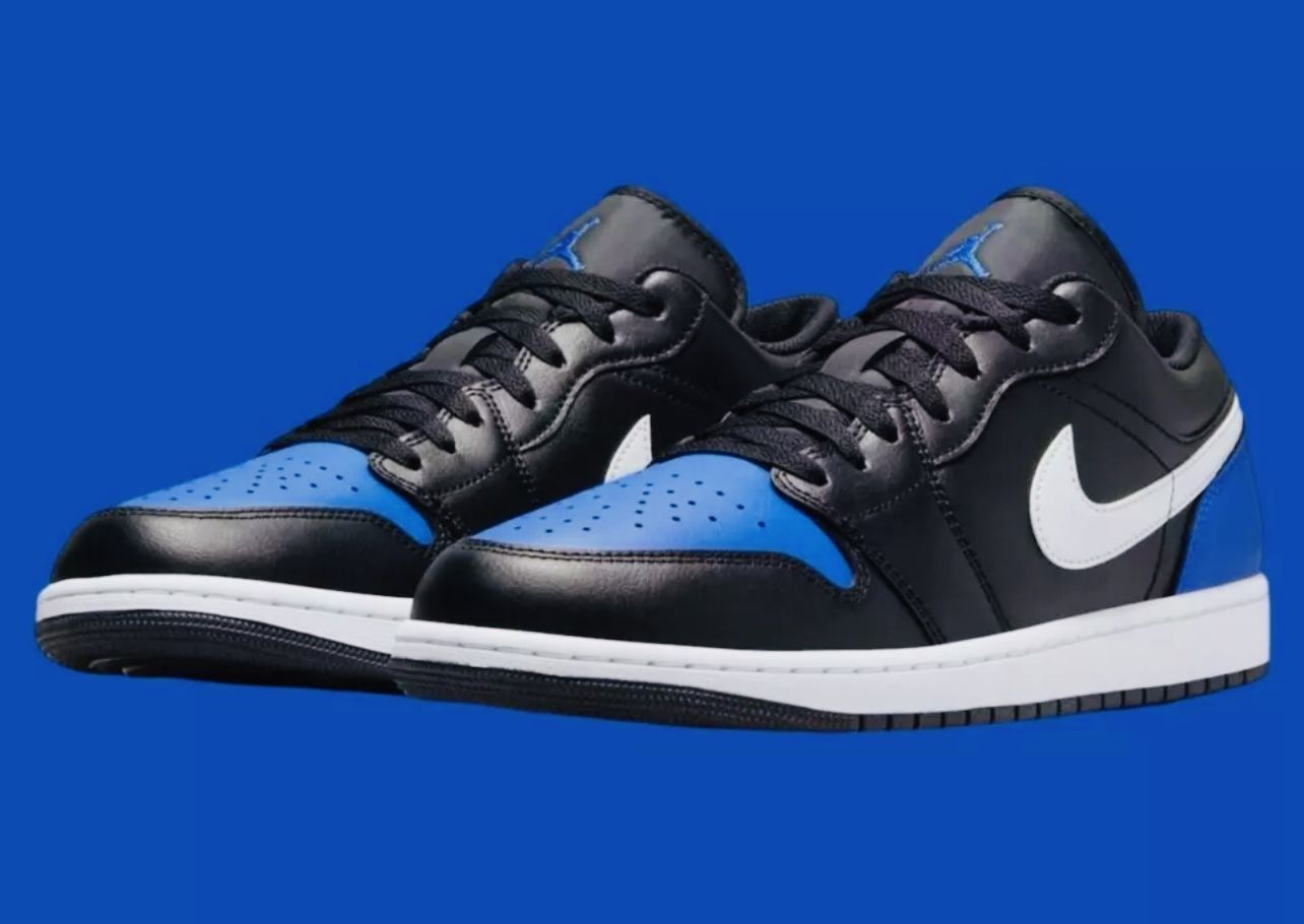 Nike Air Jordan 1 Low Shoes Black White Game Royal 553558-042 Men's Size 13