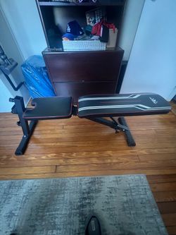 Foldable portable bench  with free weights bench press bar and curling bar n dum bells