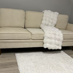 Kingfun 80" Chenille Sofa, 3 Seater Couch, Mid Century Modern Couches with Solid Wood Legs for Living Room & Bedroom, Beige