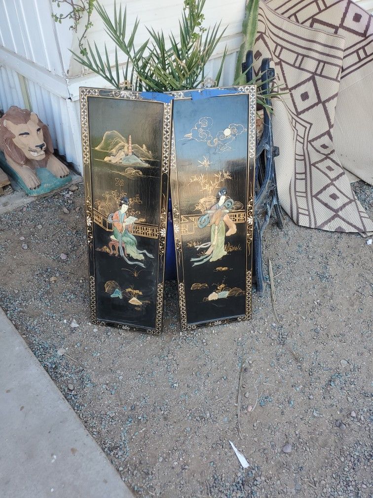 Pair Of Geisha Laquer Girl Panels
