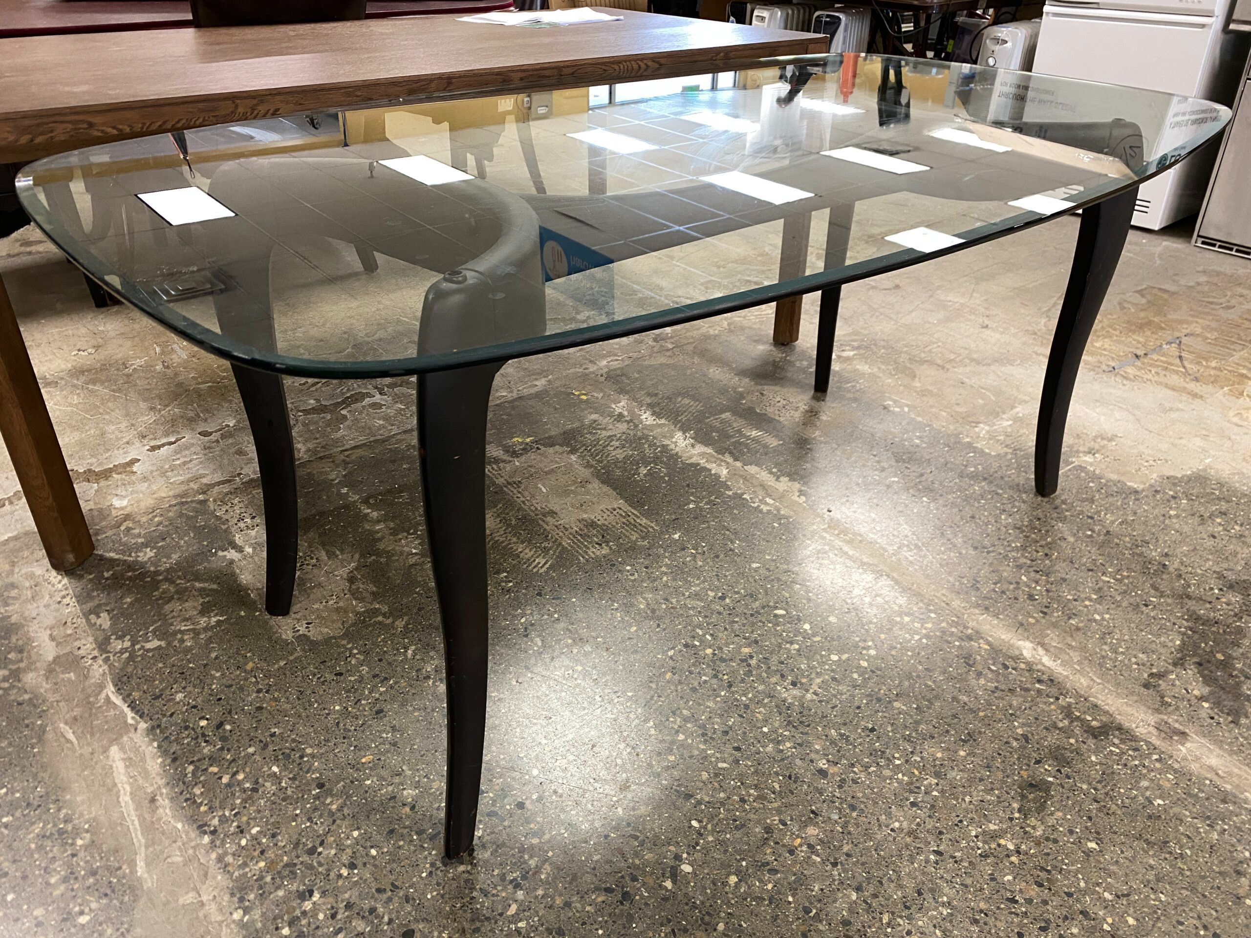 Glass-Top Dining Table w/ Black Base