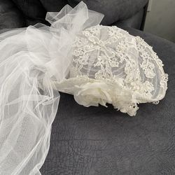 Vintage Bridal Cowboy Hat W/Veil, Flowers, Lace & Beads