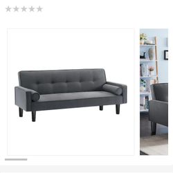 Grondin 73.2 in. Dark Gray Modern Style Linen Upholstered Twin Size Convertible Futon Sofa Bed with 2 Throw Pillows


