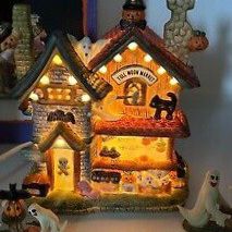 Vintage  Halloween  Lighted Porcelain Light Up House Spooky Home DECOR  