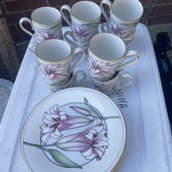Set of 10 Plate And 10 Cups !!!! Noritake Vintage China Lily Delight 7284  