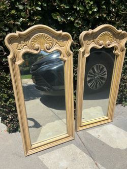 Vintage Matching French Provincial Ornate Wall Mirror Set (2)