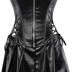 Black Leather Corset Top And Skirt