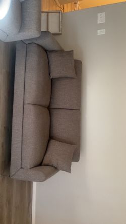 Gray Fabric love seat and Sofa with Throw Pillows
