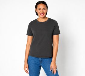 AnyBody 100% Washed Cotton Crewneck Short Sleeve Essential Tee Charcoal, Medium