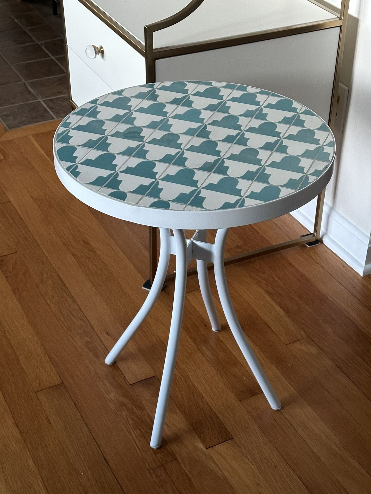 Teal & White Tile Top Table Anthropologie 