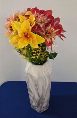 *** JUST REDUCED *** 15" Ceramic Vase with a Faux Floral Bouquet (Amaryrillis / Roses / Gypsophila) @ Lasting Creations