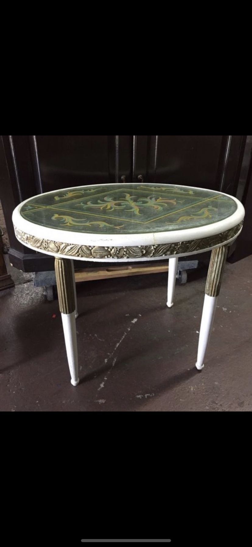 Antique Italian Hand Painted Glass Top End Table