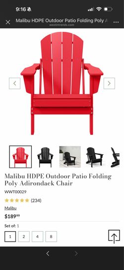 Malibu HDPE Outdoor Patio Folding Poly Adirondack Chair
