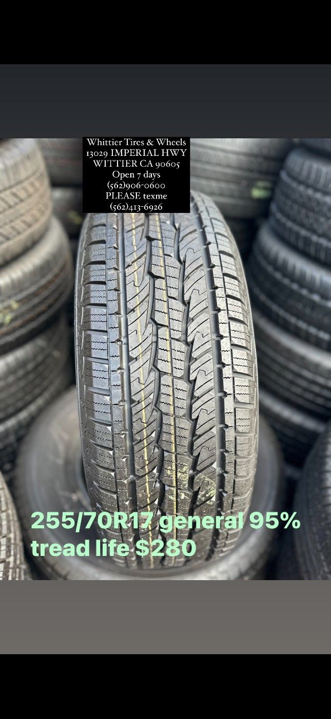 SET OF FOUR USED TIRES 255/70/17 GENERAL