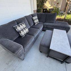 Sectional Couch, Ottoman, Coffee Table Set