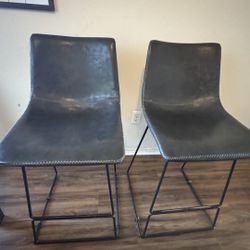 2 Leather Gray Bar Stools 