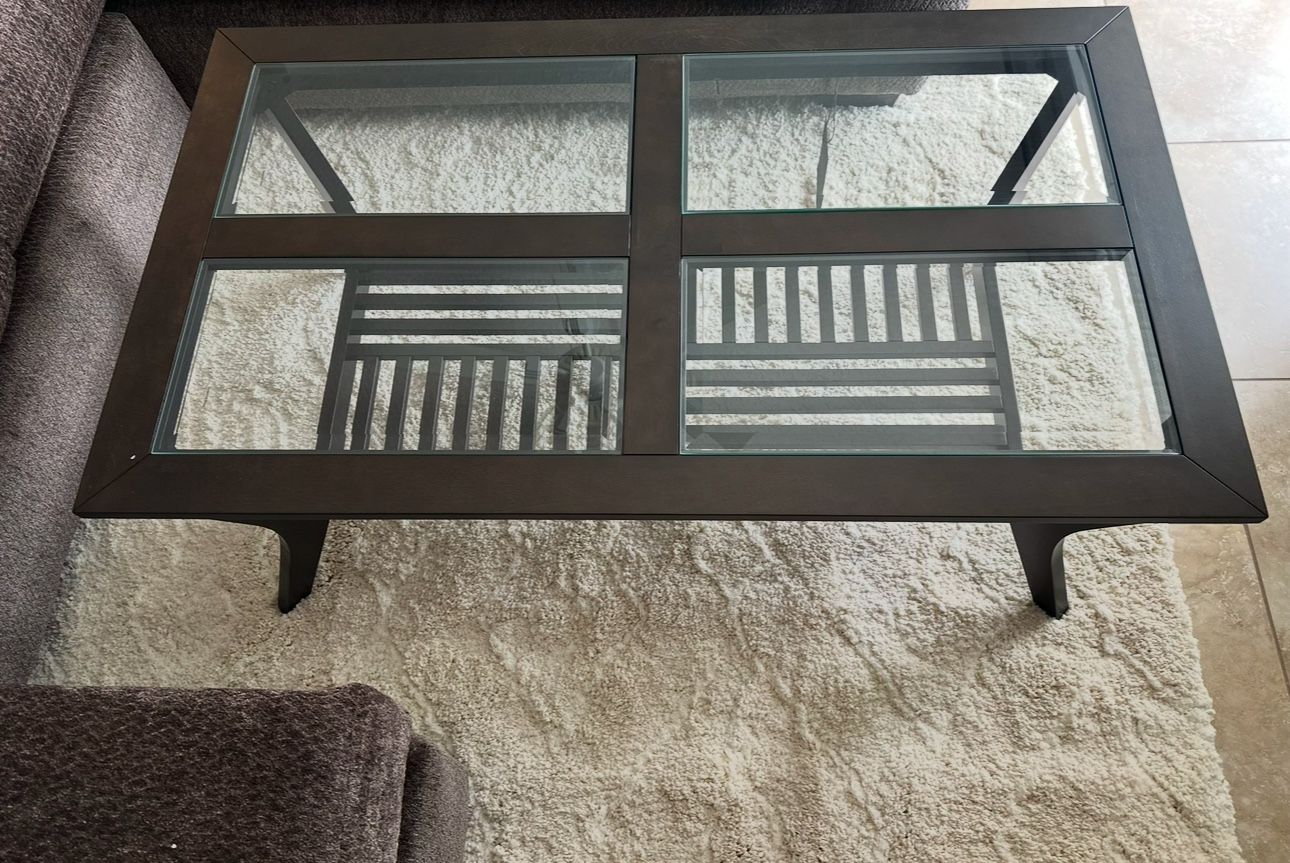 Wood And Glass Coffee Table And Two End Tables