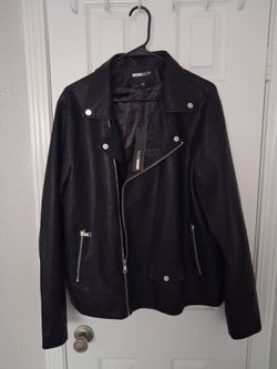 Nova Men Black Faux Leather Moto Jacket men sz xl