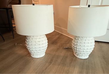 Pair of White Textured Ceramic Table Lamps