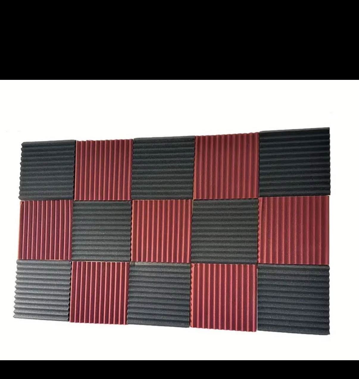 [48pcs Black Acoustic Foam Panel] 48pcs 12''x12''x1'' Black Burgundy Acoustic Foam Wedge Sound Proof