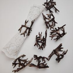 Rustic Antler Napkin Rings ~ Set of 8 Bronzed Aluminum 