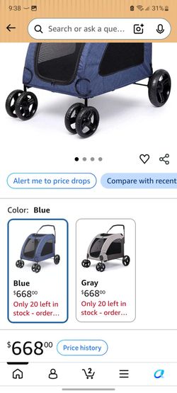 Blue Pet Stroller with Four Wheels For large dog capacity weight 120 lb