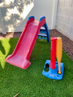 Kids slide and baseball set