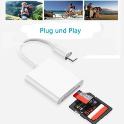 Card READER, Camera STORAG Lightning Compatible, Micro SD Support, Plug & Play Dual Slot SD Card Reader for iPhone
